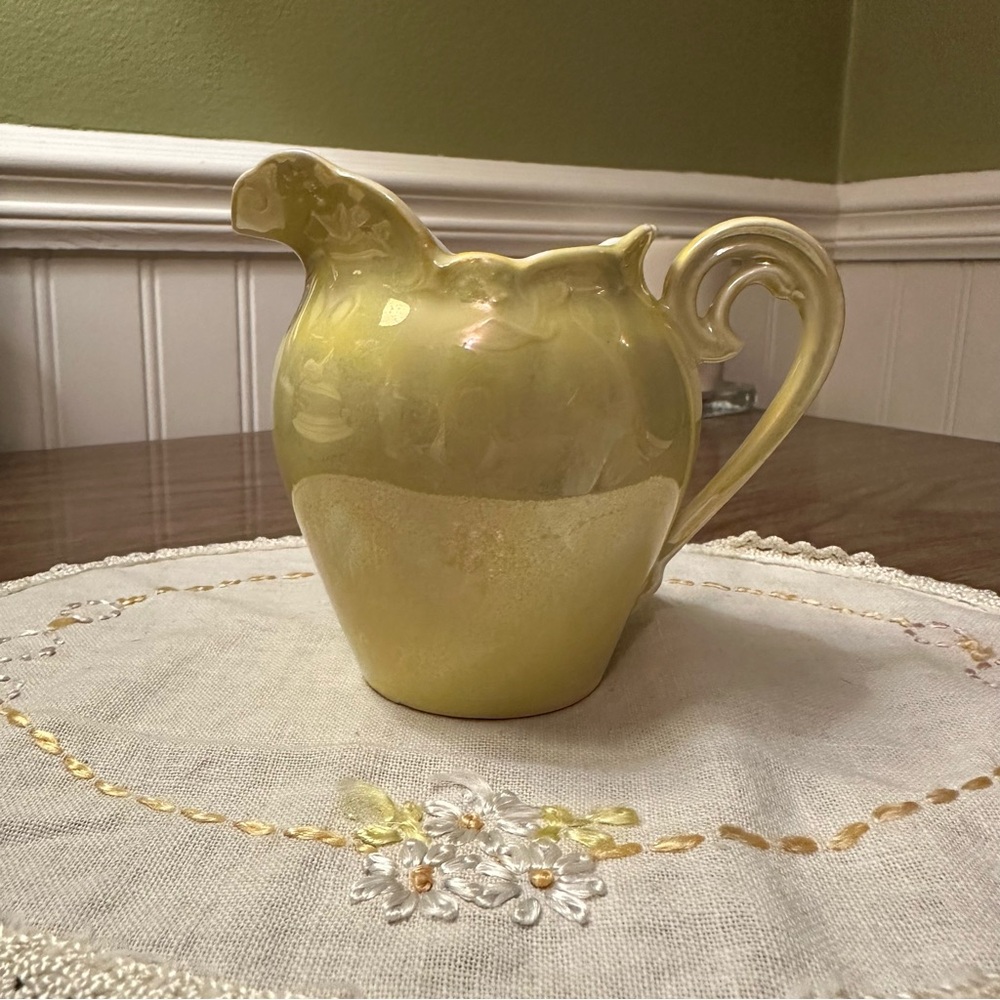 Antique Eleanor Germany Porcelain Yellow Green Lusterware Art Nouveau Creamer